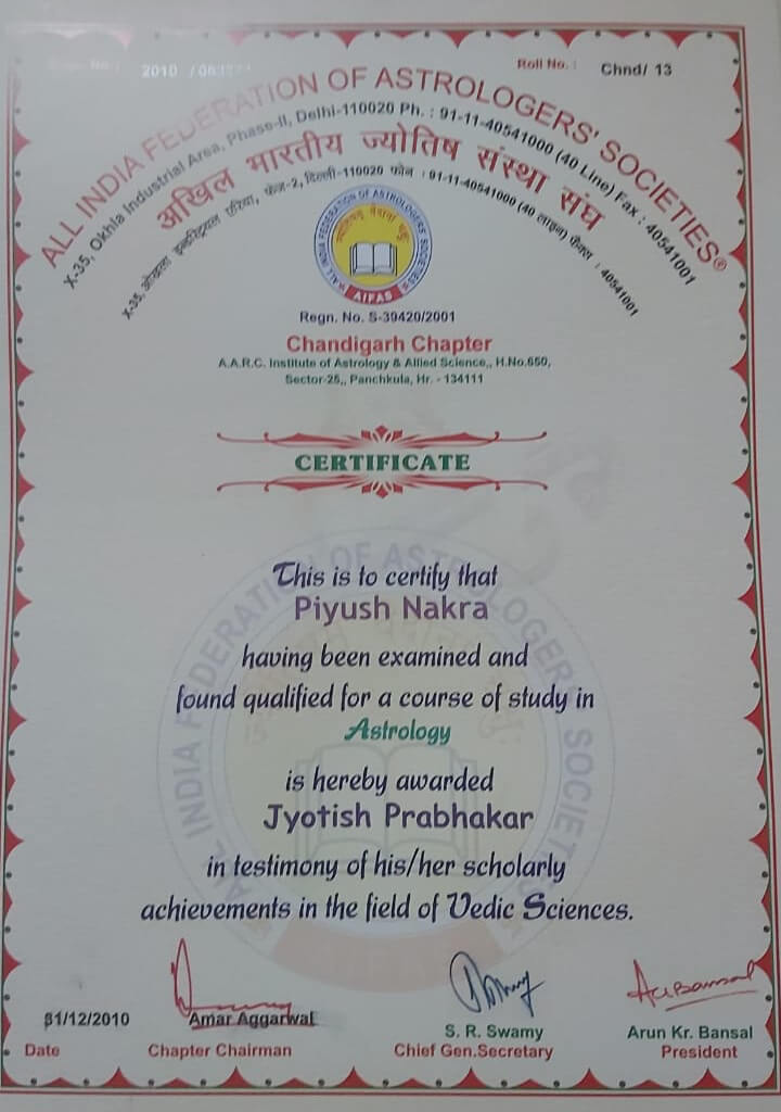 Jyotish Prabhakar Certificate