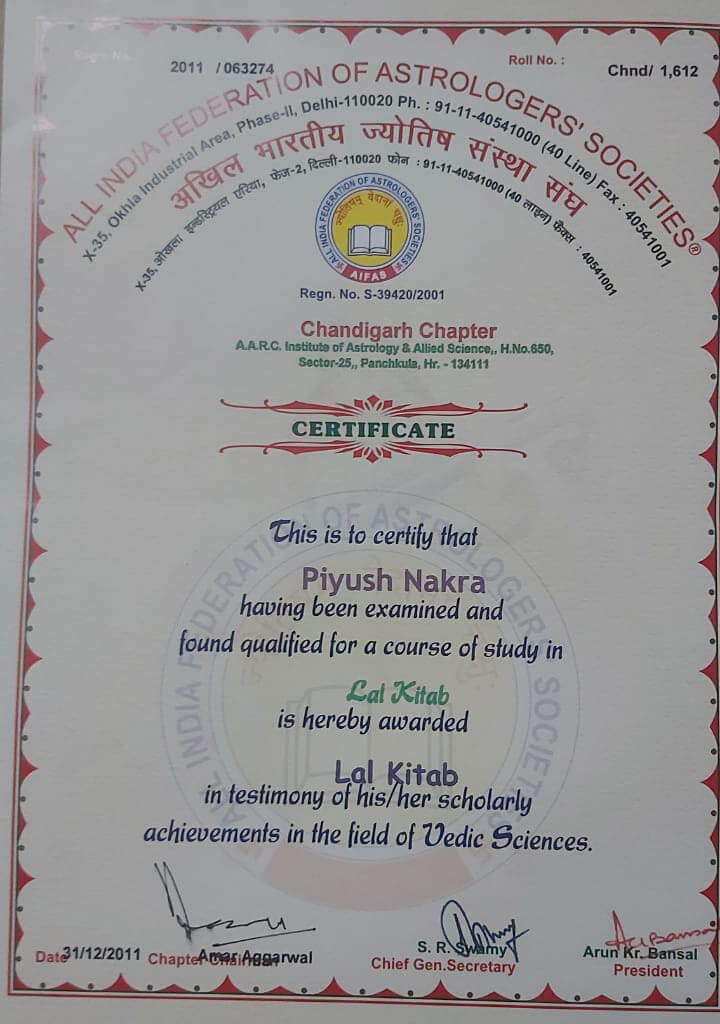Lal Kitab Specialist Certificate